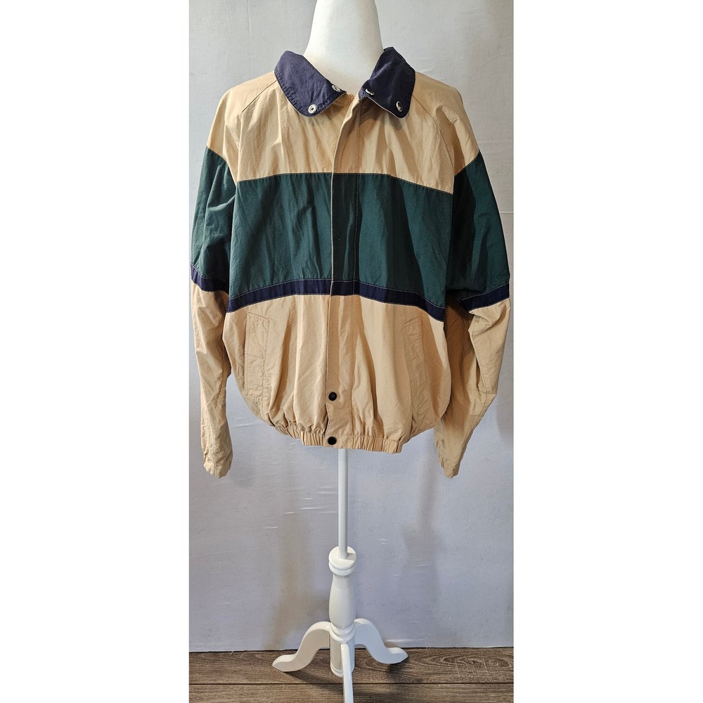 Vintage Duckster Mens Colorblock Windbreaker Jacket Tan Green Navy Blue Large